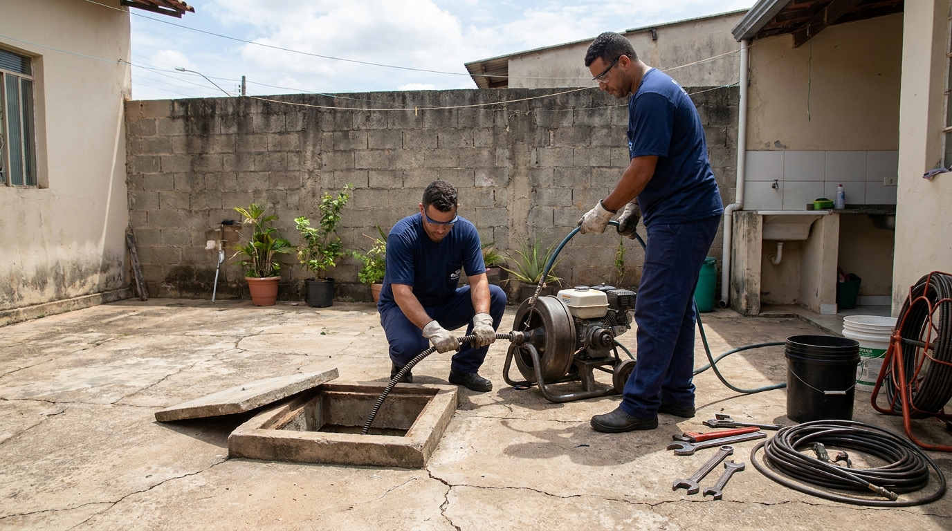 Desentupimento de esgoto residencial em Cotia‑SP
