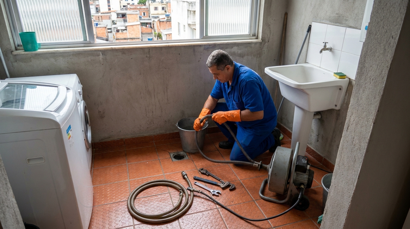 Desentupimento de ralo com equipamento em Cotia‑SP