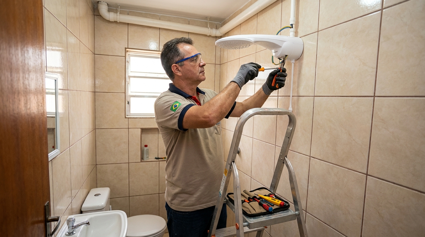 Instalação de chuveiro no banheiro em Cotia‑SP