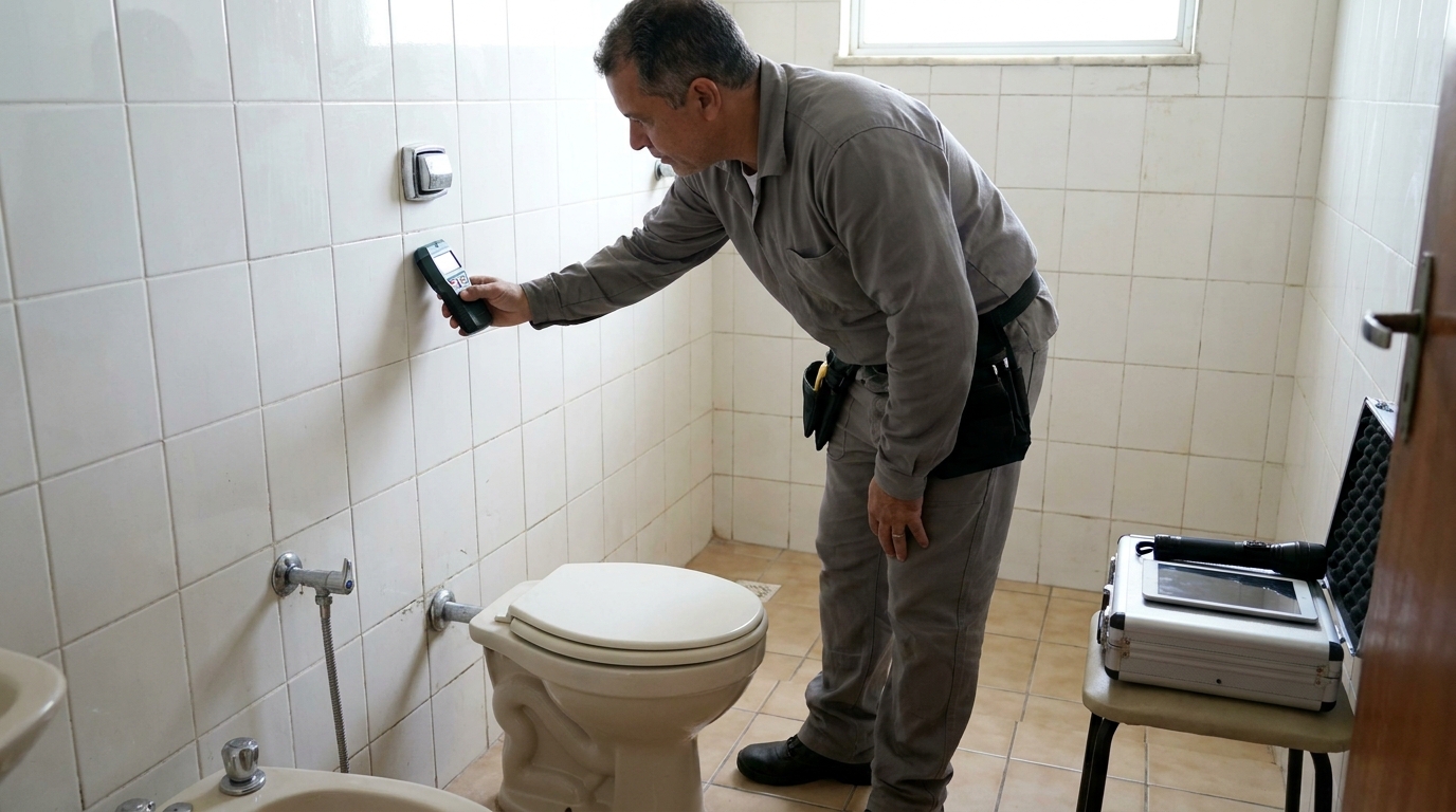 Técnico de caça vazamento analisando tubulação em Cotia‑SP